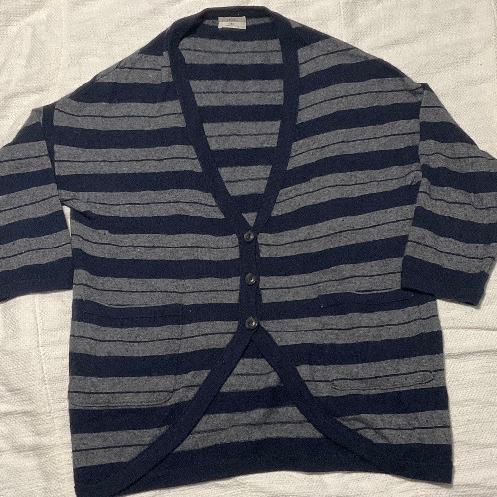 Anthropologie Women's Striped Cardigan in Navy and Gray